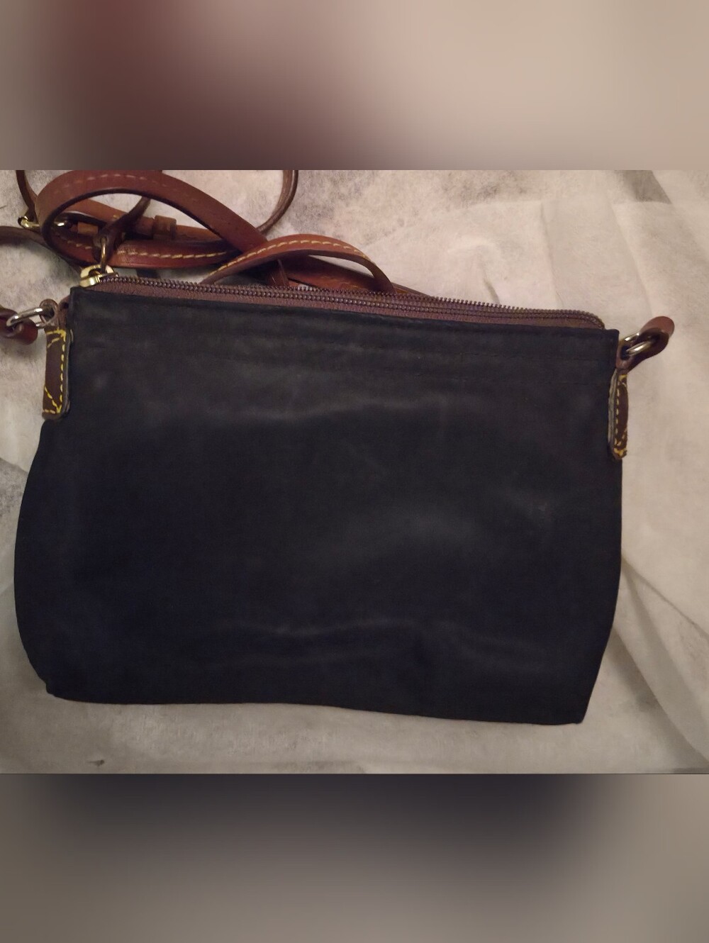 Dooney Bourke Black Leather & Nylon Crossbody Pouchette X2 Ask